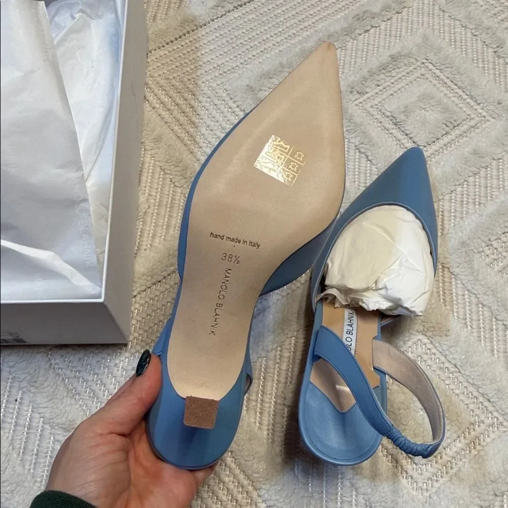 Manolo Blahnik Carolyne Kitten-heel Halter Pumps In Blue